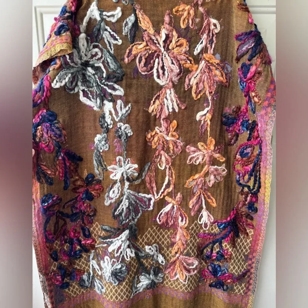 Floral Embroidered Women's Cotton Blend, Texture Embroidered Scarf/Wrap.